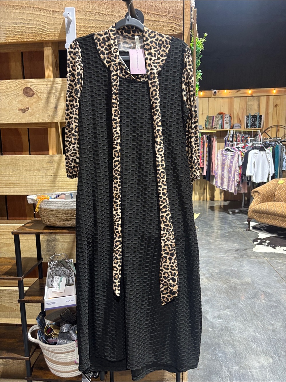 Celeste Black Dress with Leopard Trim